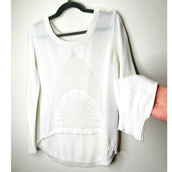 Billabong White Boat Neck High Low Shark Knit Pattern Sweater M - Picture 1 of 16